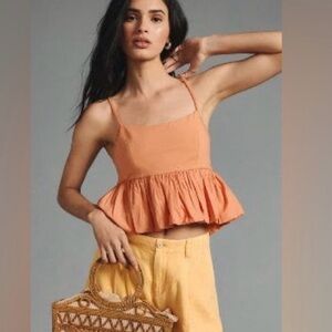 Anthropologie | Maeve Ruffled Bubble-Hem Cropped Tank Peach Medium